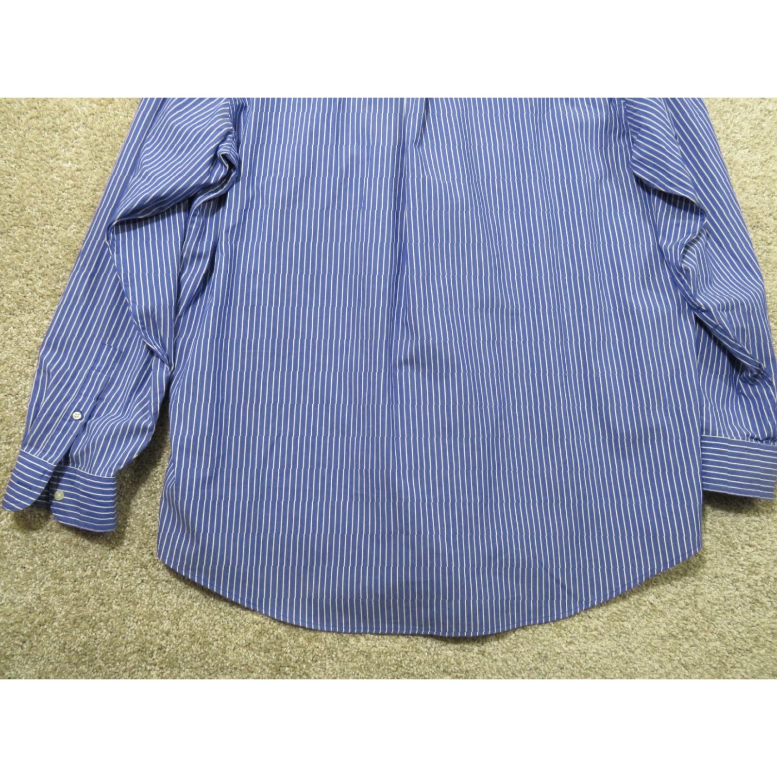Chaps NWT Chaps Button-Down Shirt 2XLT Blue White Stripe Long Sleeve Cotton Woven Easy Care Embroidered Pocket Mens Size US XXL / EU 58 / 5 - 7 Thumbnail
