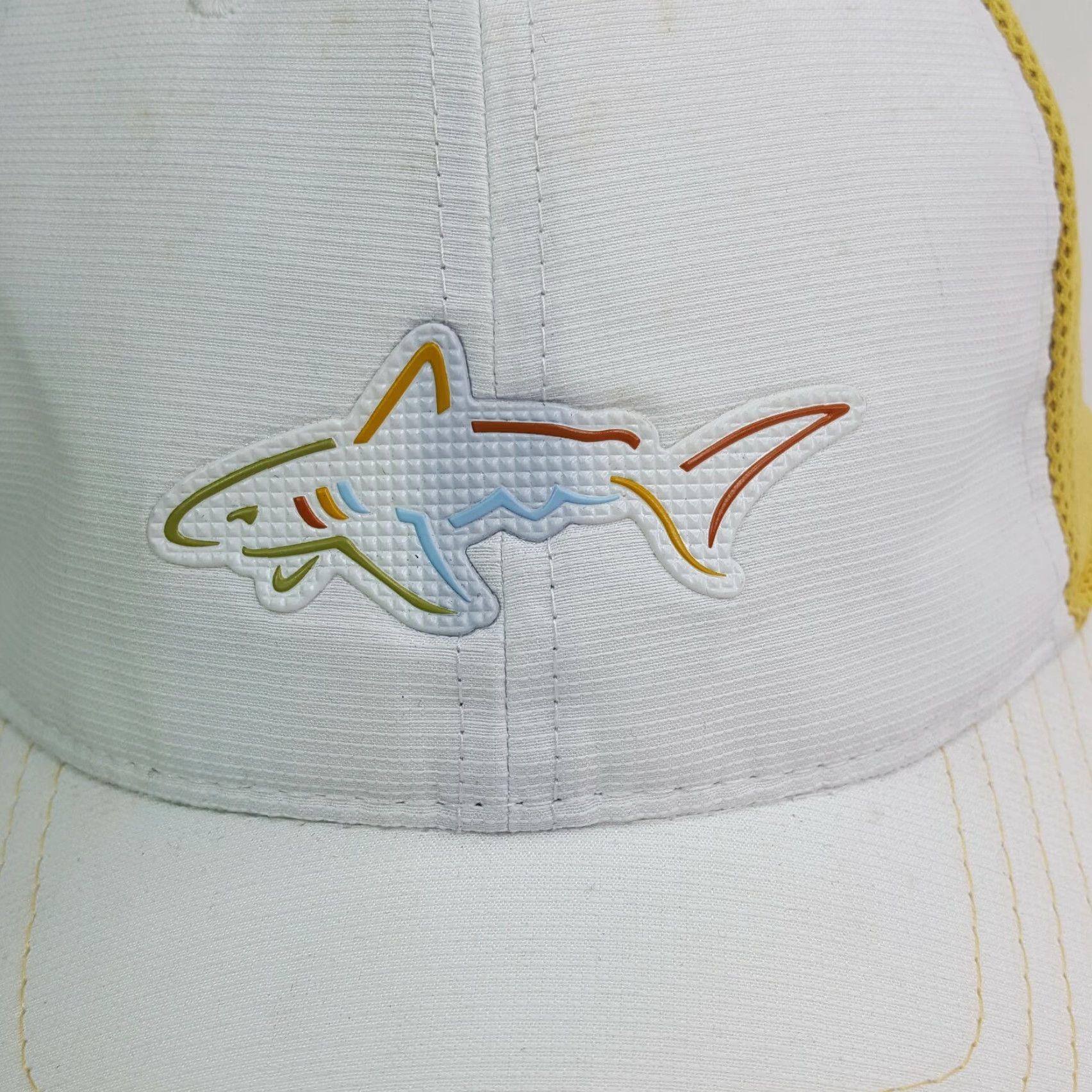 Vintage VINTAGE Greg Norman Golf Stretch One Size Hat Shark Attack Baseball Cap VTG Yellow Mens Size ONE SIZE - 4 Thumbnail