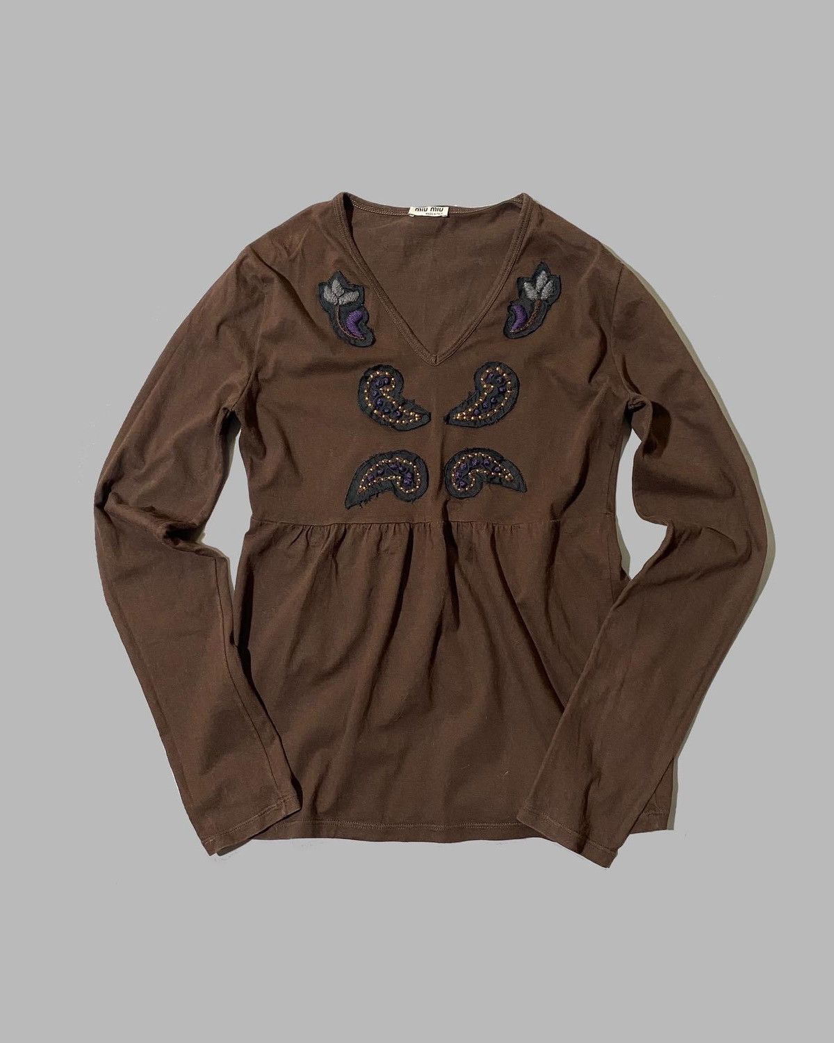 image of Miu Miu - Long Sleeve Shirt in Brown, Women's (Size Small)