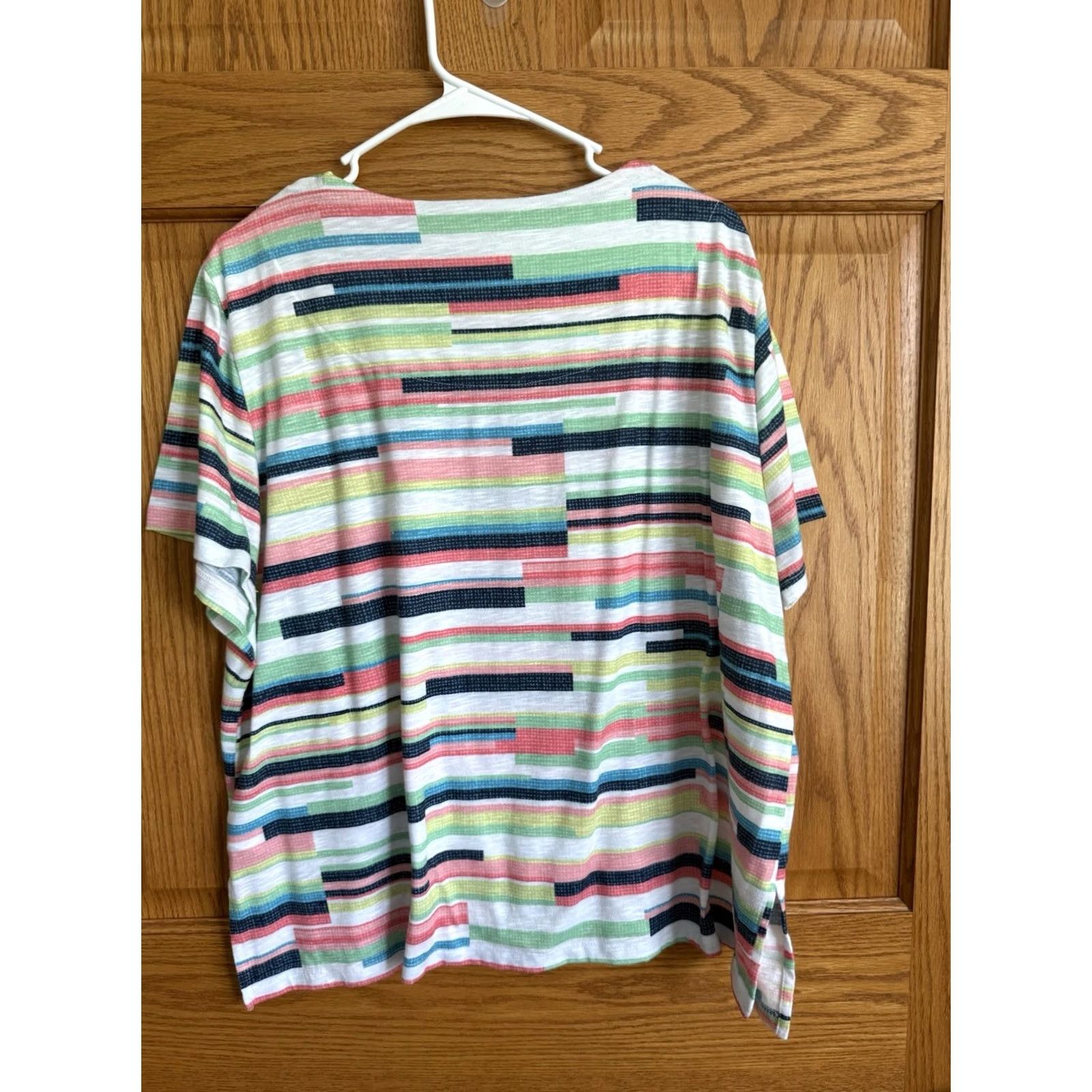 Vintage Alfred Dunner Woman 1X Plus Striped Short Sleeve Top Beaded Coastal Resort Beach Size XL / US 12-14 / IT 48-50 - 2 Thumbnail