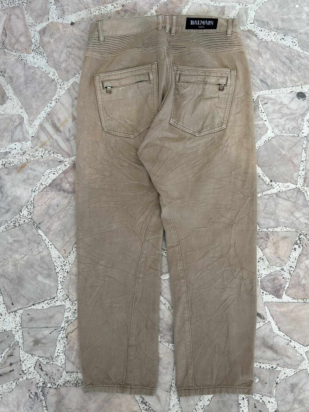 Balmain Balmain Biker Denim Pants Khaki Size US 33 - 2 Thumbnail