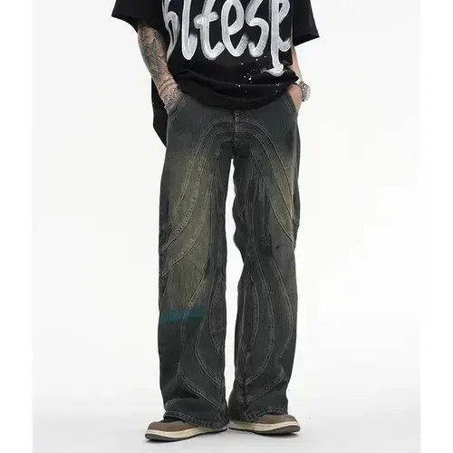 Japanese Brand × Jean Y2K Painted Circle Striped Baggy Jeans Size US 33 - 4 Thumbnail