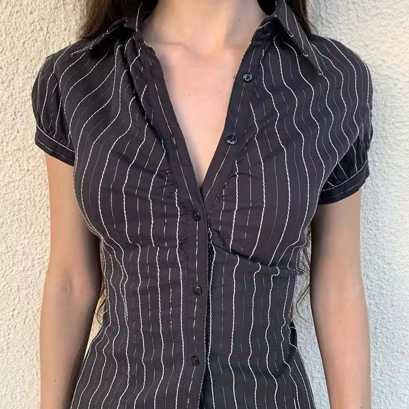 Other Retro Striped Y2k Blouse Vintage Casual Women’s Shirt Size S / US 4 / IT 40 - 2 Thumbnail