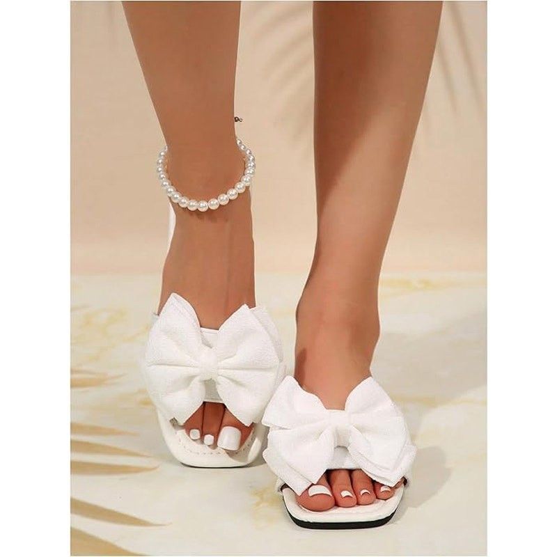 Other Verdusa Women's Size 12 White Fabric Bow Open Toe Sandals Size ONE SIZE - 5 Thumbnail
