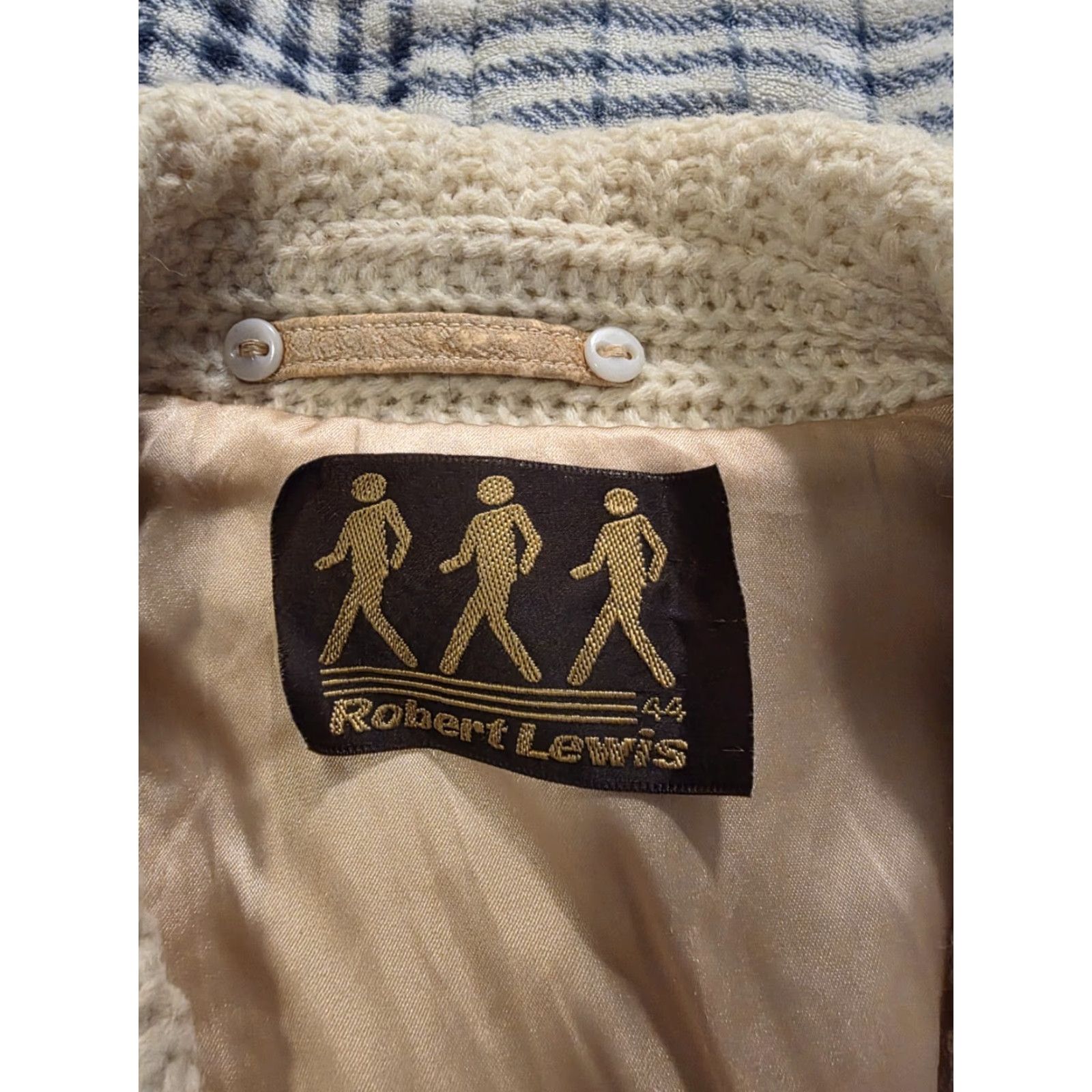 Vintage VINTAGE 1970s Robert Lewis Shawl Collar Cardigan Jacket Satin Lined Men's Size 44 Ivory Casual Mens Size US XXL / EU 58 / 5 - 4 Thumbnail