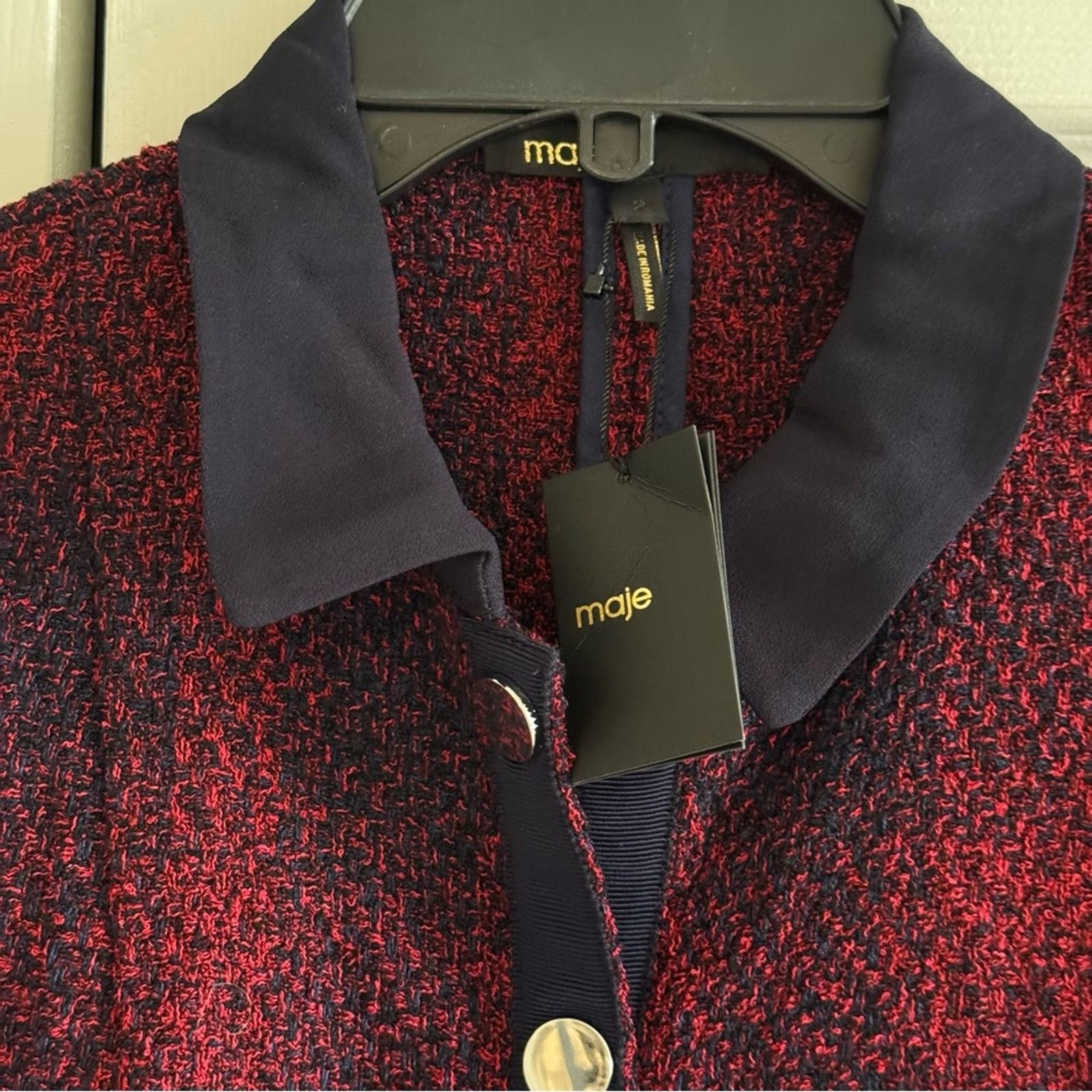 Maje NWT! Maje Red and Black Long Sleeve Dress, Size 2 Size XS / US 0-2 / IT 36-38 - 6 Thumbnail