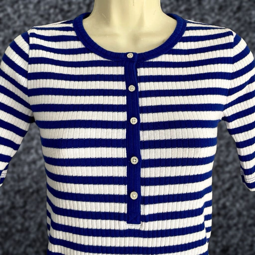 J.Crew J. Crew Blouse Shirt Ribbed Henley Short Sleeve Multicolor Blue White Stripe XXS Womens Regular Size XXS / US 00 / IT 34 - 1 Thumbnail