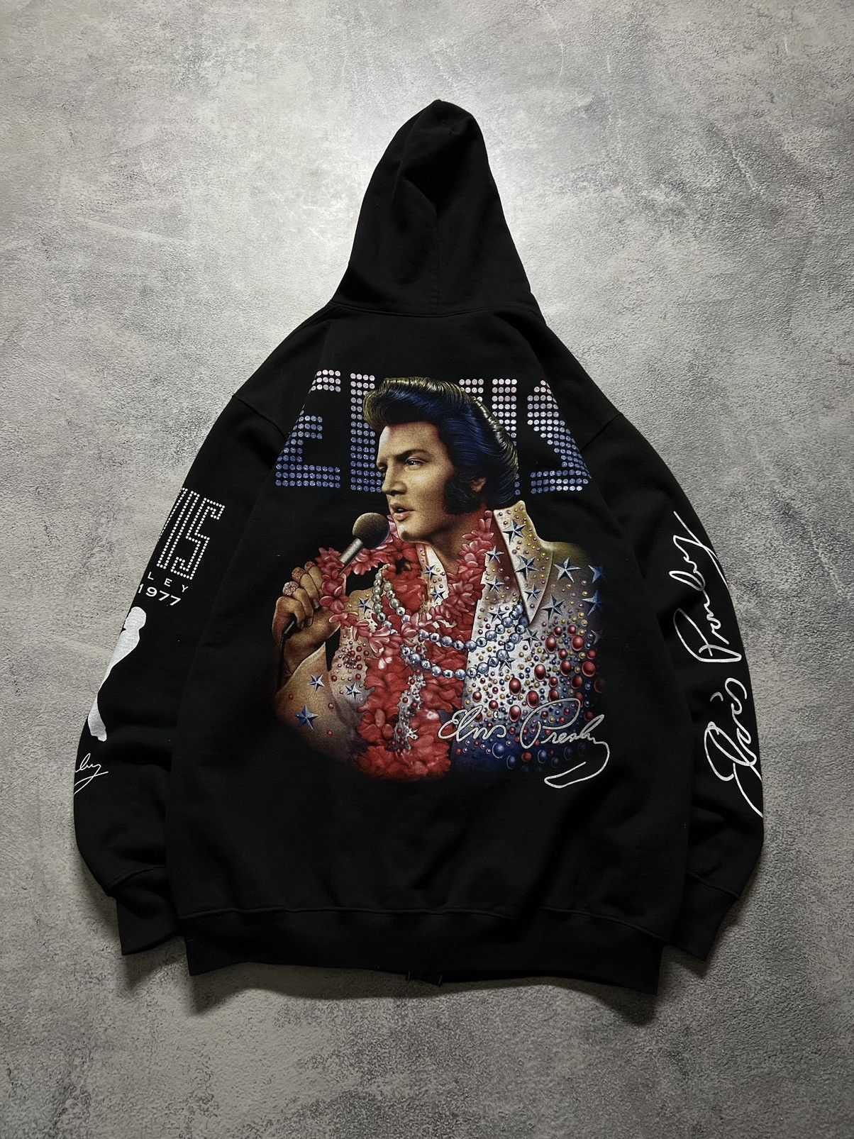 Band Tees × Vintage Vintage Elvis Presley 🖤 Faded All Over Print Zip Hoodie 90’s Size US XL / EU 56 / 4 - 11 Thumbnail