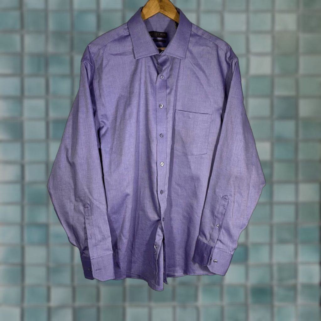 Vintage Donald Trump Signature Collection Non Iron Regular Fit Purple Dress Shirt 17 Purple 34/35 P2P 25” Length 31” Mens Size 46R - 1 Thumbnail