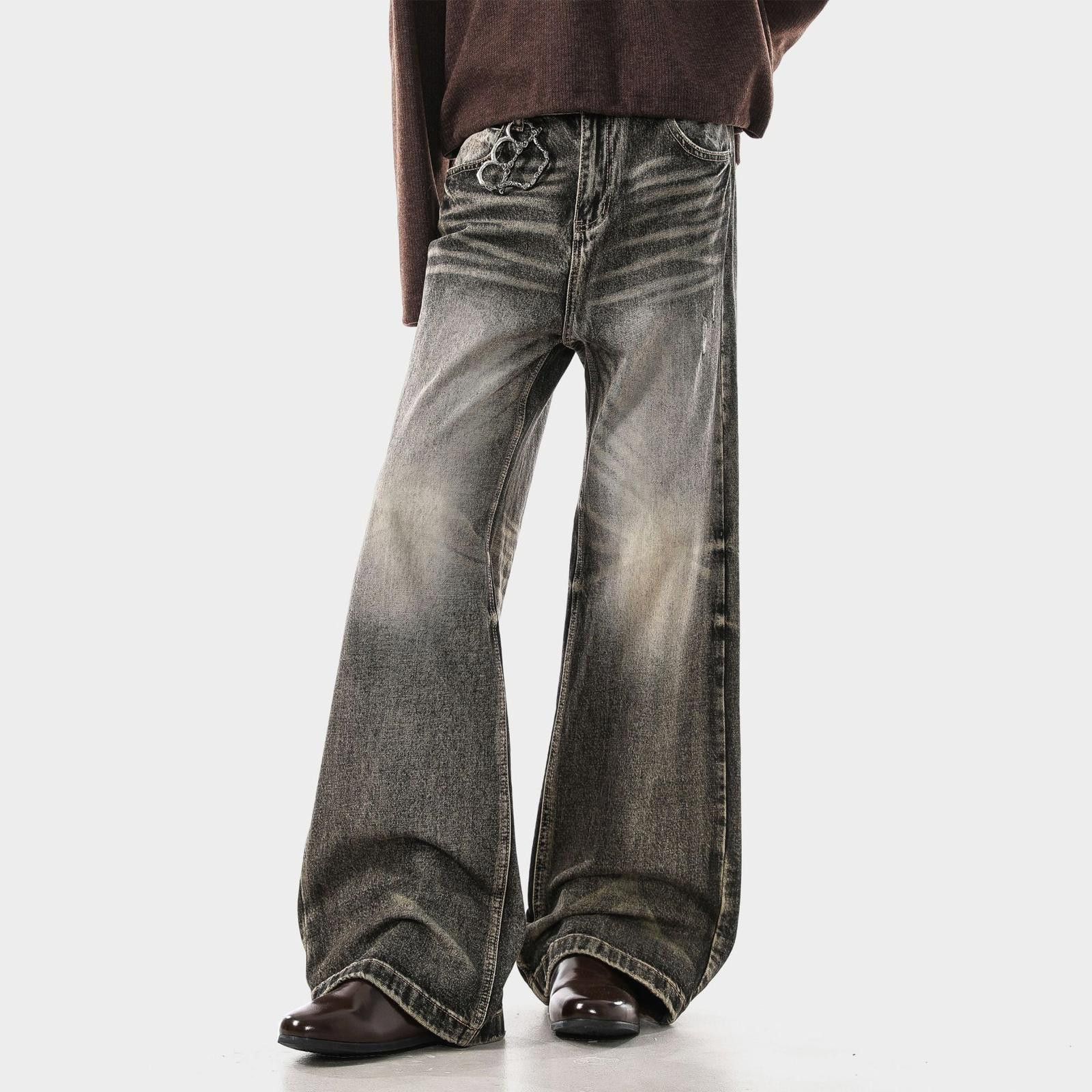 Vintage Black Distressed Wide Leg Jeans, Baggy Denim Pants Size US 32 / EU 48 - 2 Thumbnail
