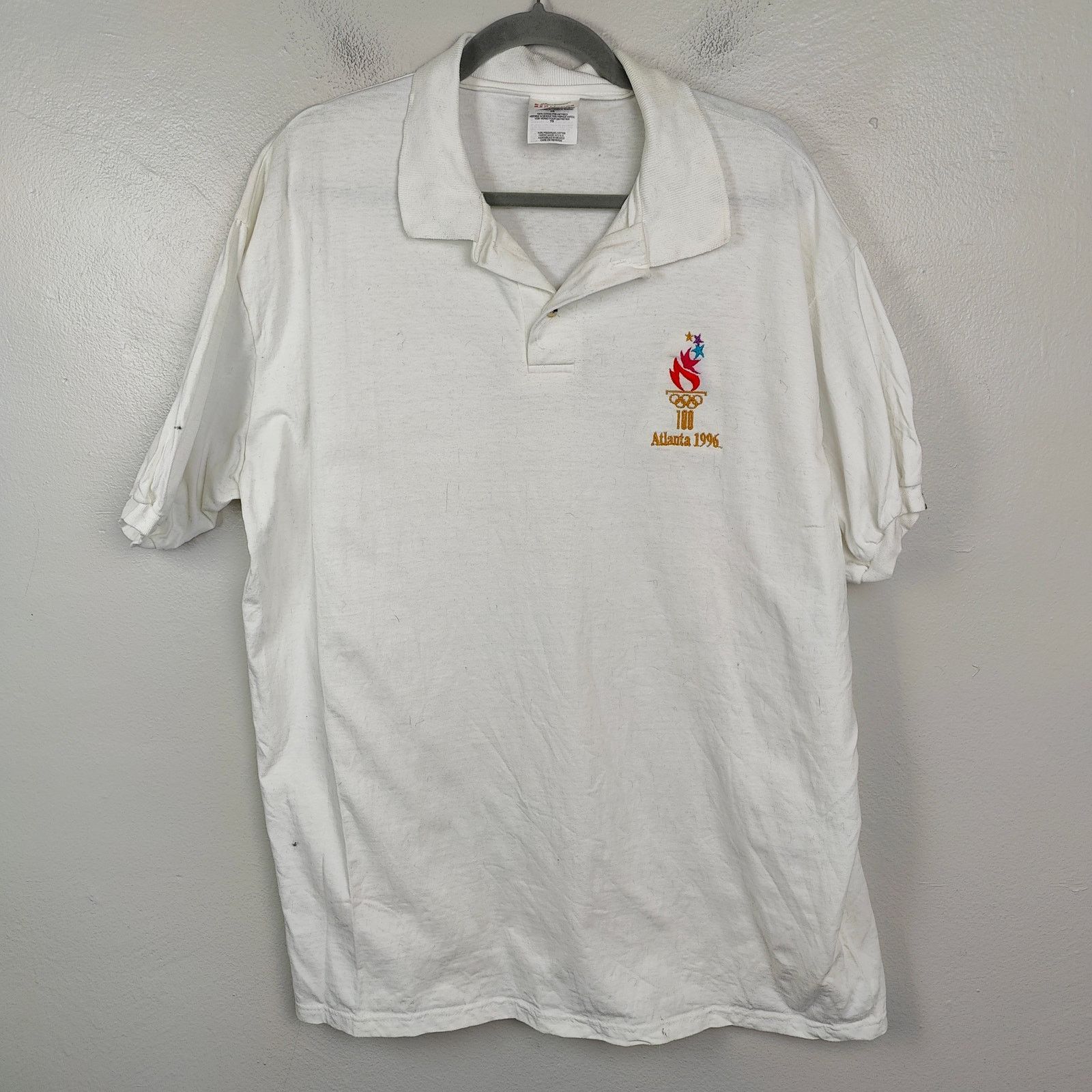 Hanes Vintage 1997 Olympics Polo Shirt Mens XL White Hanes Tag Size US XL / EU 56 / 4 - 1 Thumbnail
