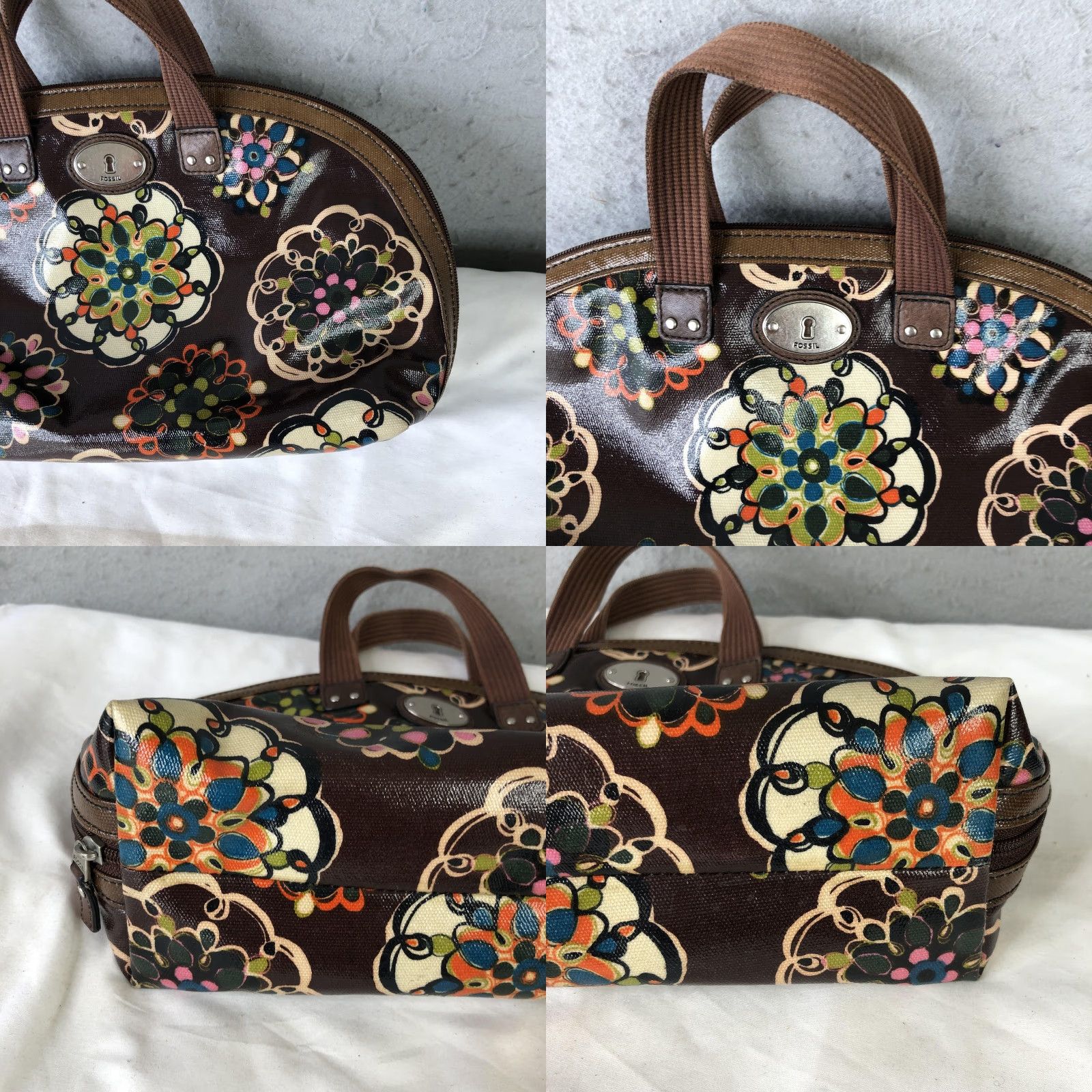 Fossil Fossil Key Per Satchel Handbag Womens Brown Floral PVC Top Handle Bag Medium Casual Travel Size M / US 6-8 / IT 42-44 - 9 Thumbnail