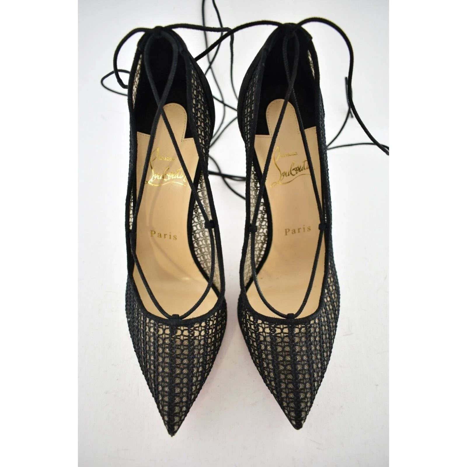 Christian Louboutin Peropik 100 Black Suede Lace Up Tie Sandal Heel Pump 38 Size US 8 / IT 38 - 7 Thumbnail