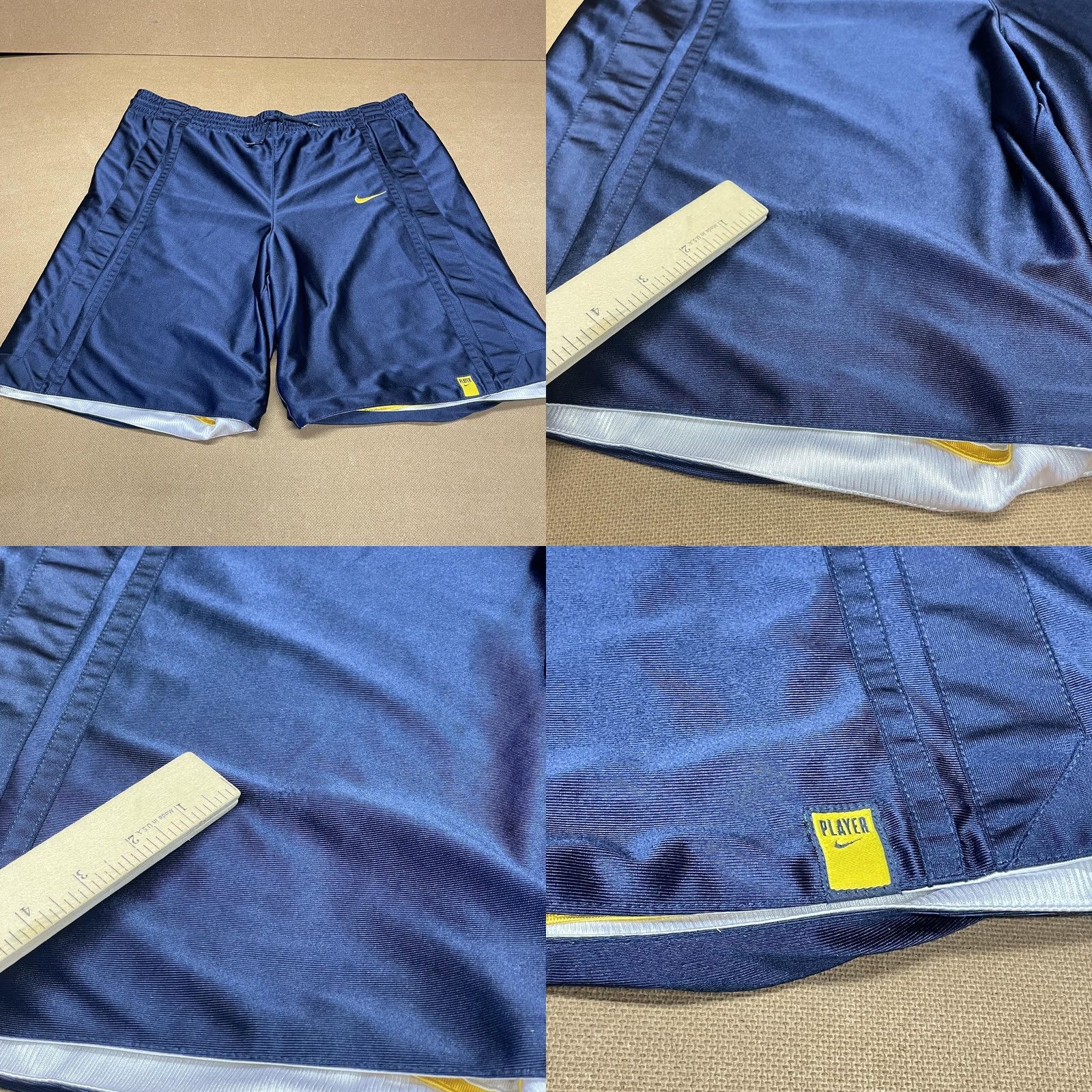 Nike Nike Reversible Basketball Shorts Mens L Navy White Yellow Play On Swoosh - Multicolor Colorblock Athletic Size US 33 - 8 Thumbnail
