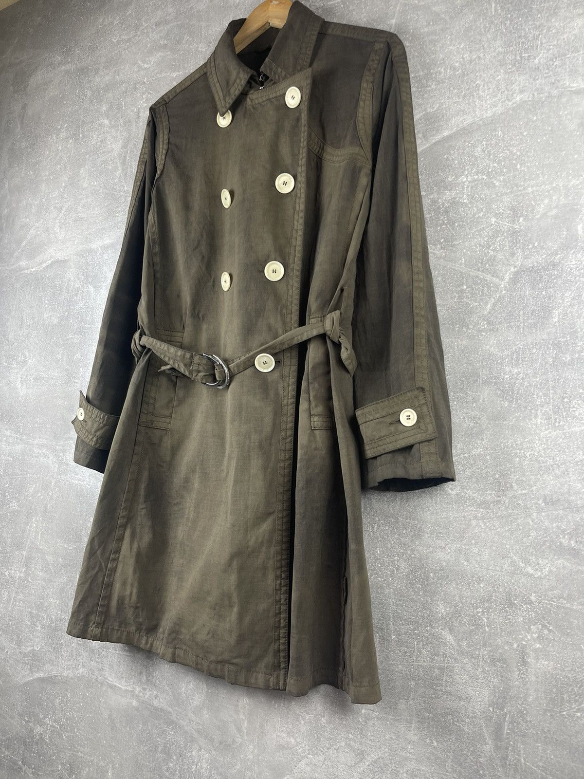 Moncler Moncler Double Breasted Waxed Olive Green Belted Trench Coat Size S / US 4 / IT 40 - 2 Thumbnail