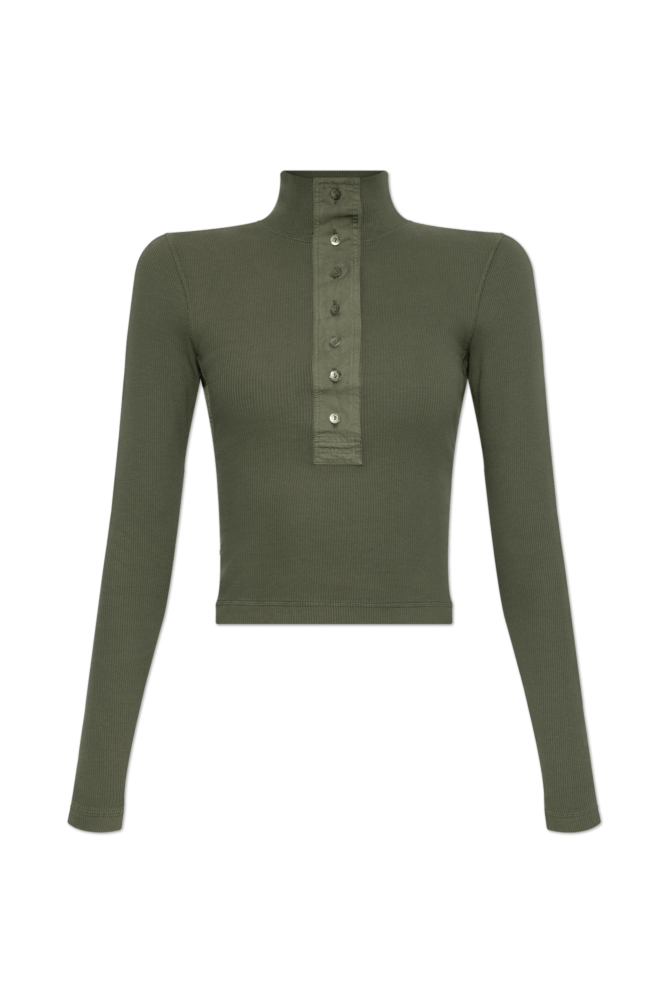 O1la5ras0826 Cotton Rib Long Sleeve T-Shirt In Green, Women's (Size M)
