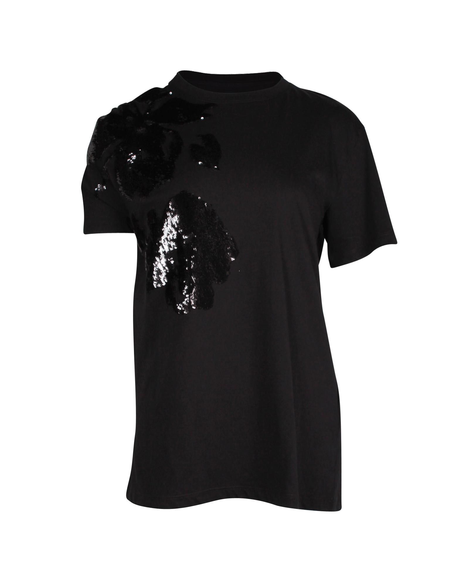 image of Sequin-Embellished Black Cotton T-Shirt By Valentino Garavani, Women's (Size XS)