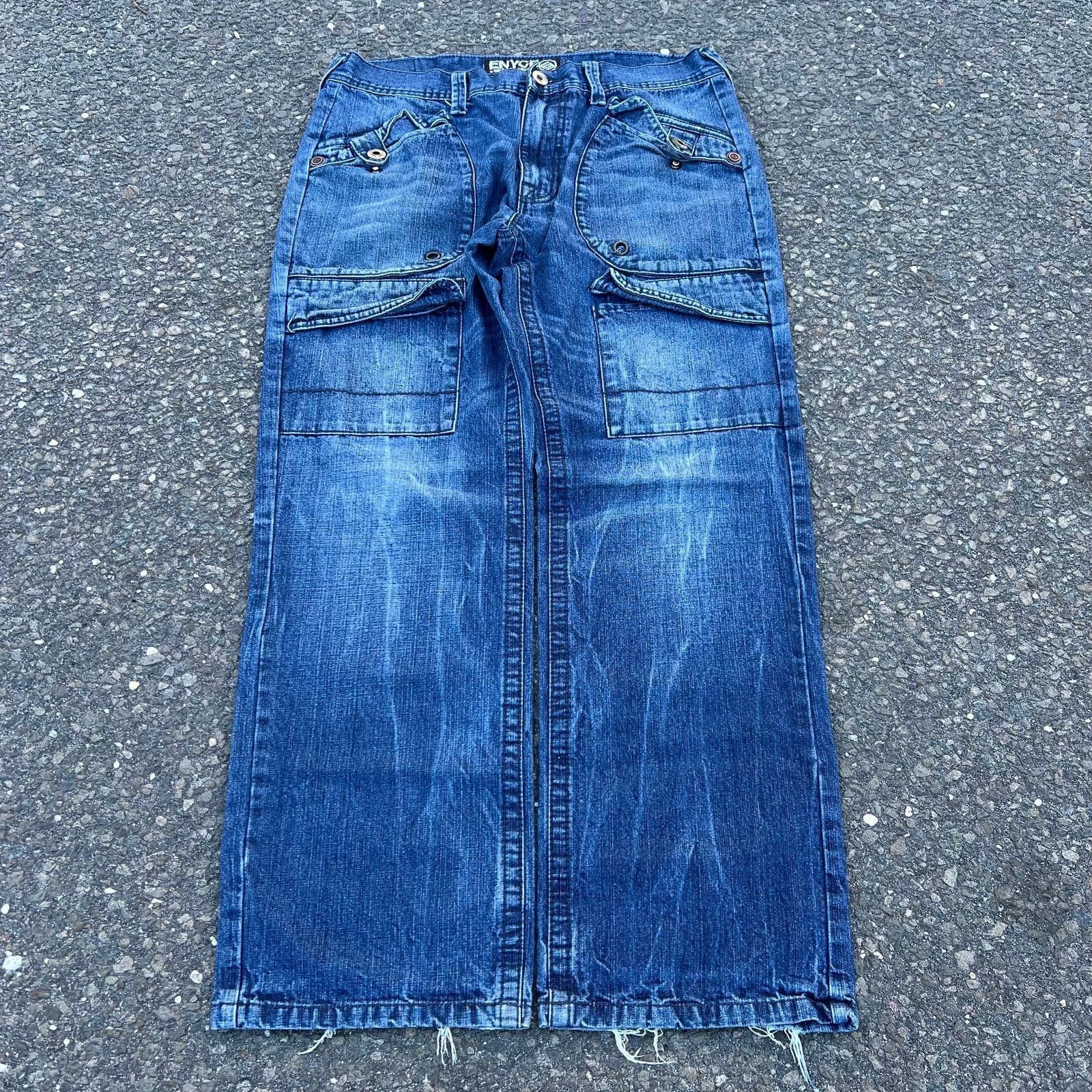 image of Crazy Enyce Y2K Baggy Pocket Denim Work Wear Jeans in Blue, Men's (Size 34)