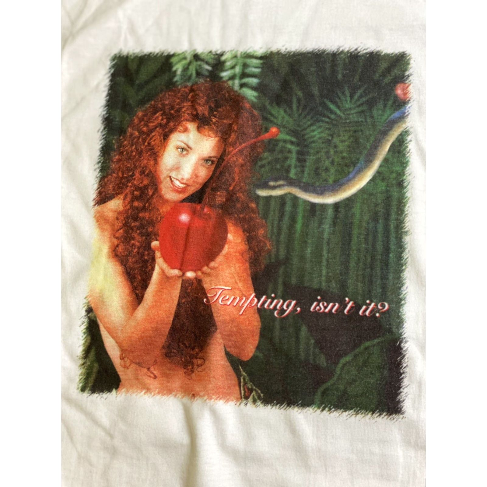 Vintage VINTAGE New Mens XL T-Shirt Tempting isnt it? Booze Cherry Vodka? White Short Sleeve Woman? Size US XL / EU 56 / 4 - 5 Thumbnail