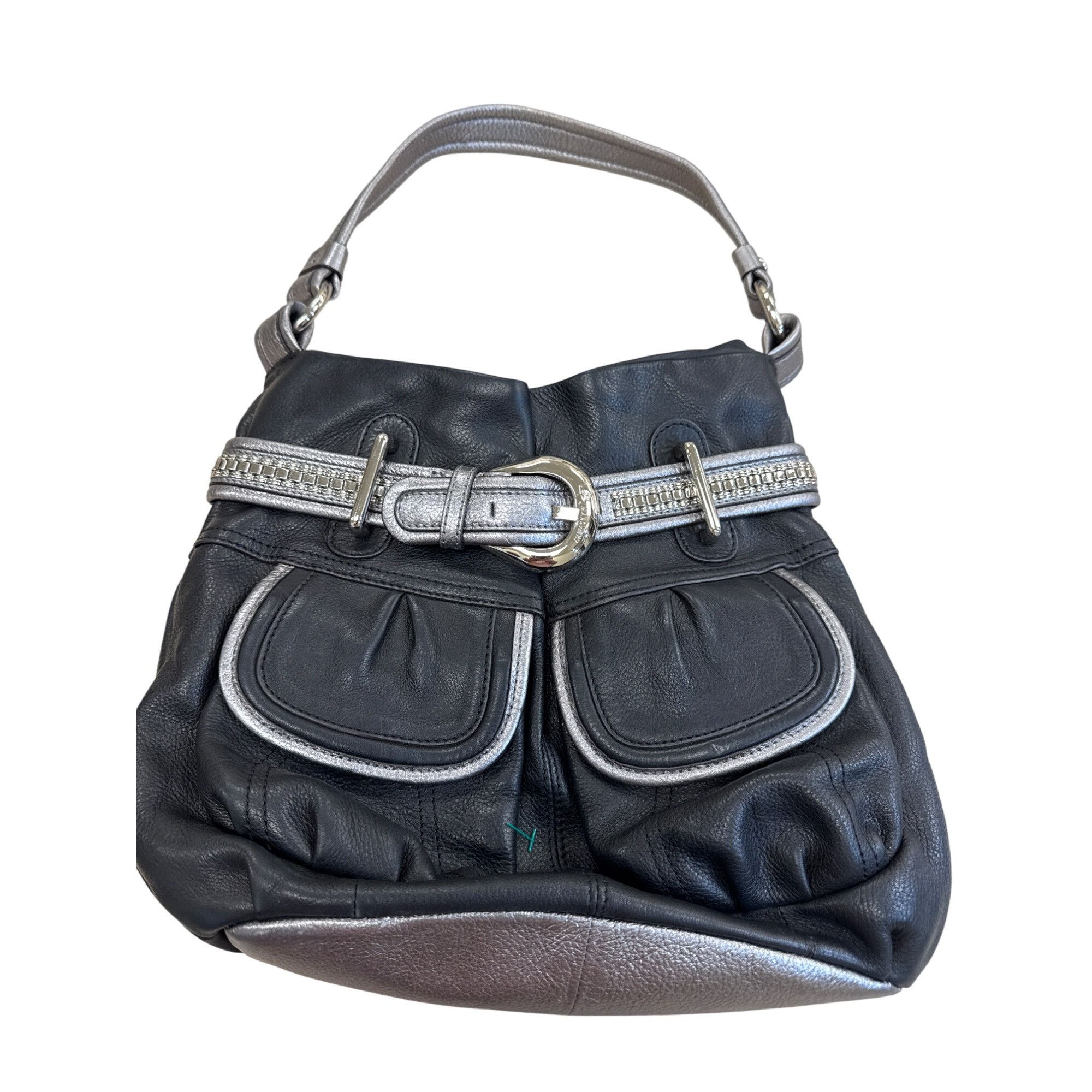 Designer B. Makowsky Womens Black & Silver Leather Hobo Handbag Purse Size ONE SIZE - 1 Thumbnail