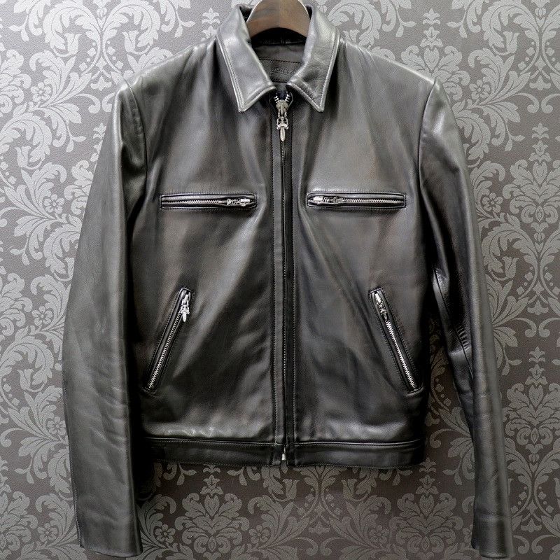 image of Chrome Hearts Single Riders Leather Jacket in Black, Men's (Size Small)
