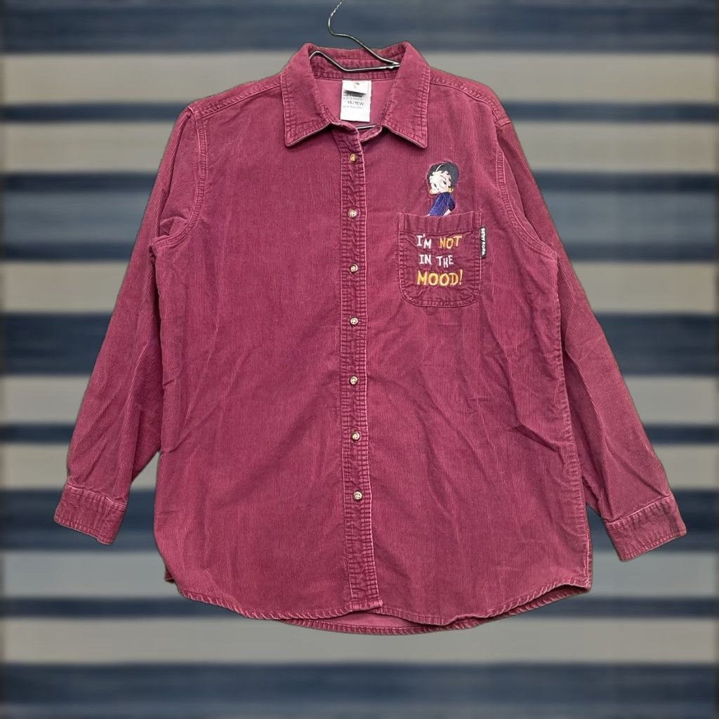 Vintage VINTAGE Betty Boop Shirt Womens 14/16 Burgundy Corduroy Button Down Long Sleeve Size XL / US 12-14 / IT 48-50 - 1 Thumbnail