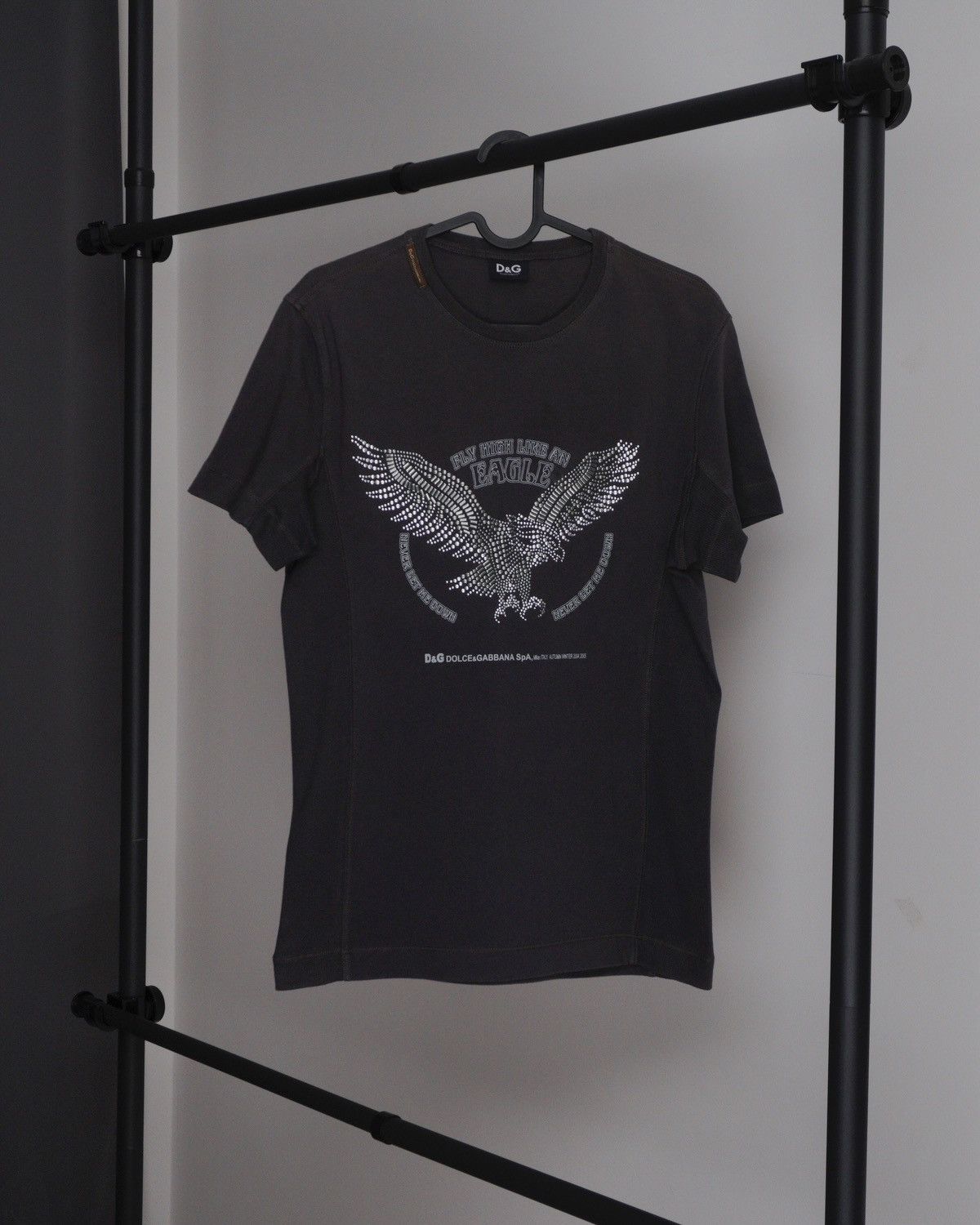 image of Dolce Gabbana Fly High Like An Eagle Metal Tee Shirt in Grey, Men's (Size Small)