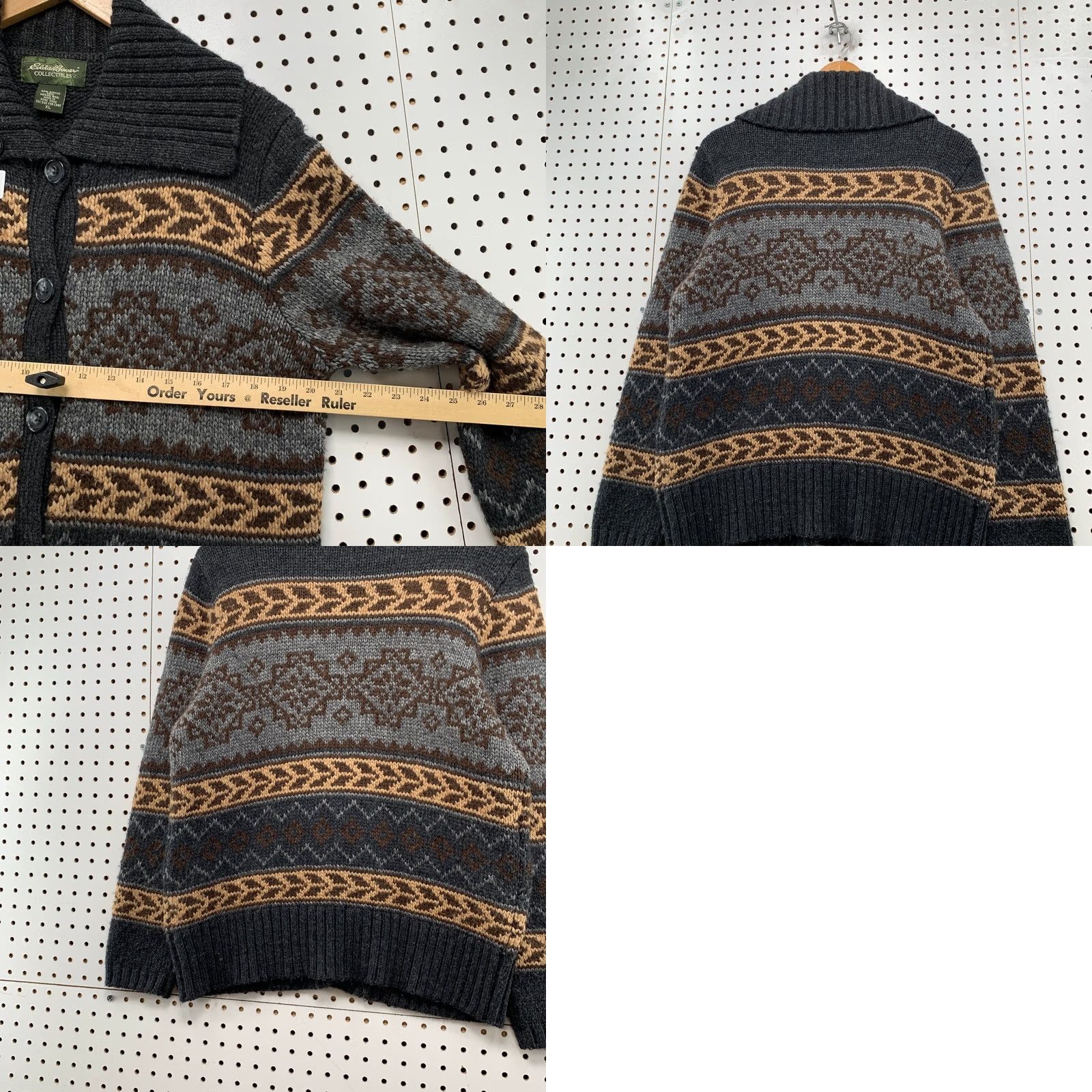 Eddie Bauer Eddie Bauer Cardigan Sweater Womens XL Gray Fair Isle Wool Knit Button Classic Pullover Holiday Winter Fall Spring Size XL / US 12-14 / IT 48-50 - 9 Thumbnail