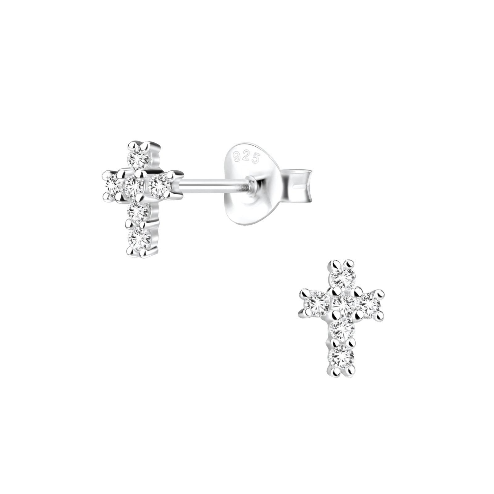 Other Silver Cross CZ Stud Earrings Size ONE SIZE - 1 Preview