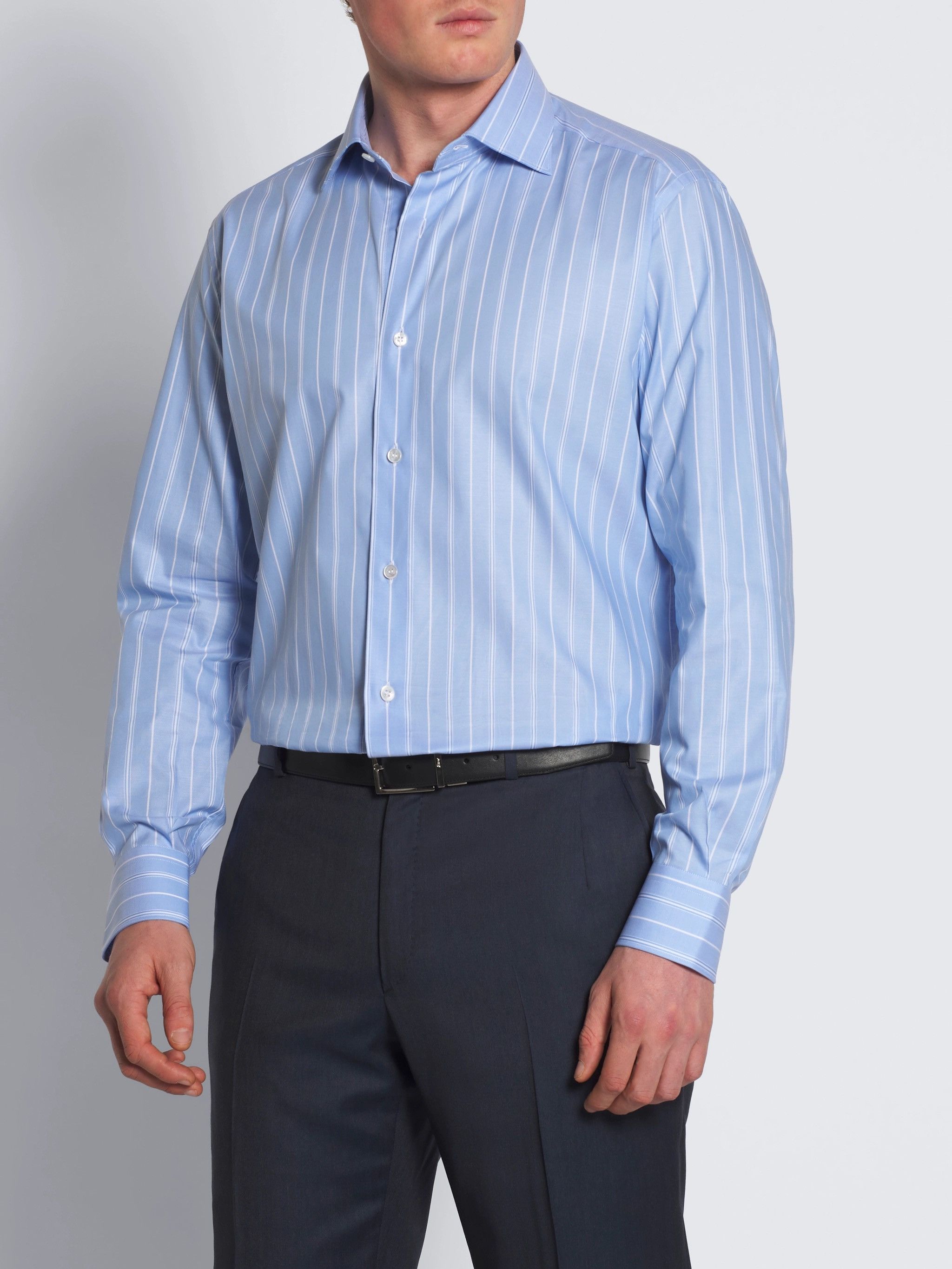Brioni Brioni Light Blue And White Striped Size US M / EU 48-50 / 2 - 2 Thumbnail