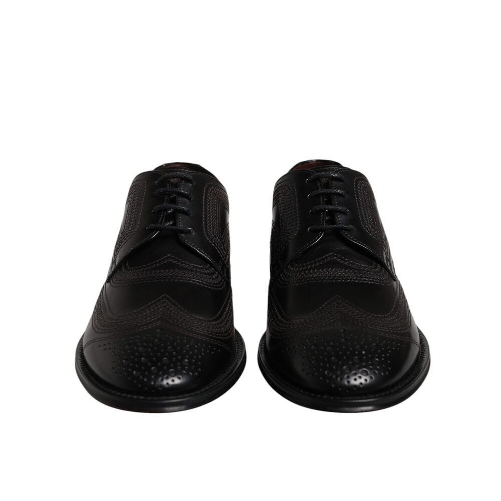 Dolce & Gabbana Dolce & Gabbana Black Embroidered Classic Leather Derby Dres Size US 8 / EU 41 - 2 Thumbnail
