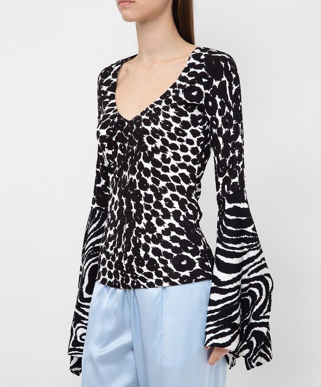 Tom Ford o1y0226 V-neck Blouse in Black/White Size XXS / US 00 / IT 34 - 2 Thumbnail