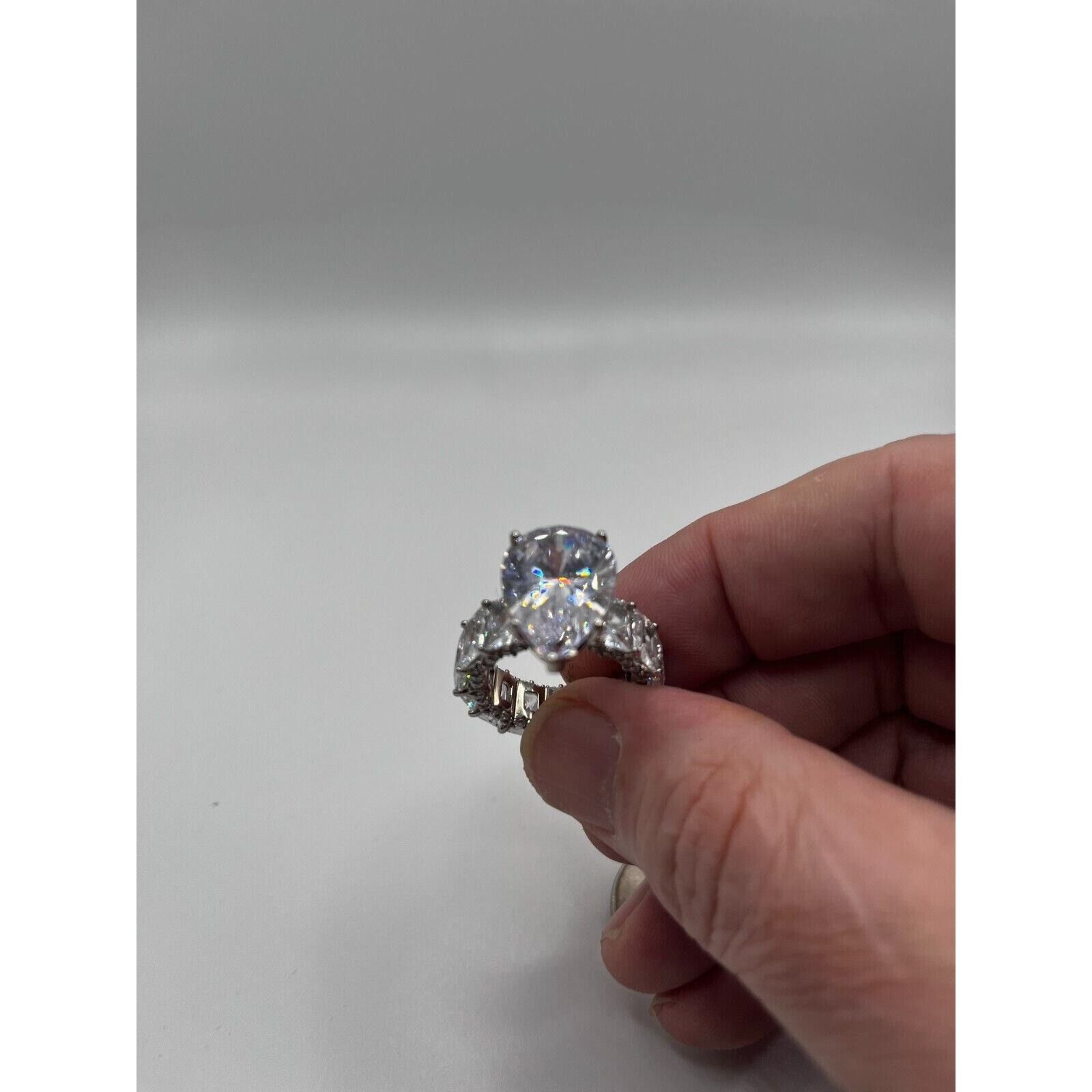 The Unbranded Brand Princess Cut Quartz Diamond Baguette Silver Ring Size 8 15G Size ONE SIZE - 2 Thumbnail
