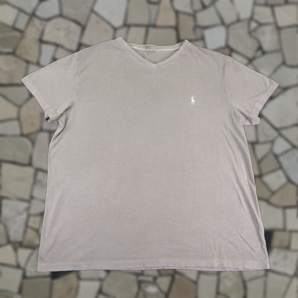 Polo Ralph Lauren VINTAGE Polo Ralph Lauren Shirt Mens Large Gray Solid V-Neck Short Sleeve Logo Casual Size US L / EU 52-54 / 3 - 1 Thumbnail