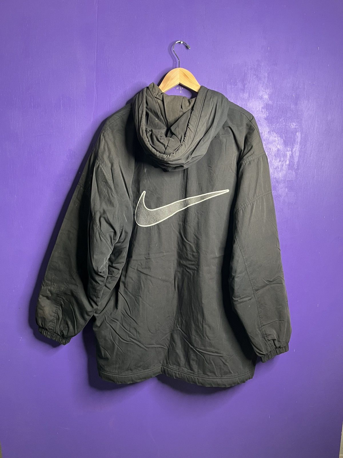 Nike × Vintage Vintage 90s Nike big back swoosh puffer trench Size US XL / EU 56 / 4 - 2 Thumbnail