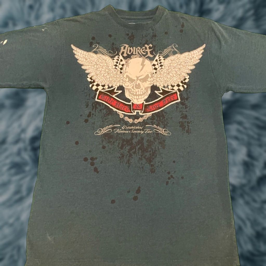 Avirex VINTAGE Avirex T-Shirt Men M Blue Jewel Embellished Skull Wings Grunge Punk Y2K VTG Shirt Mens M Blue Punk Y2K Avirex Shirt Size US M / EU 48-50 / 2 - 1 Thumbnail