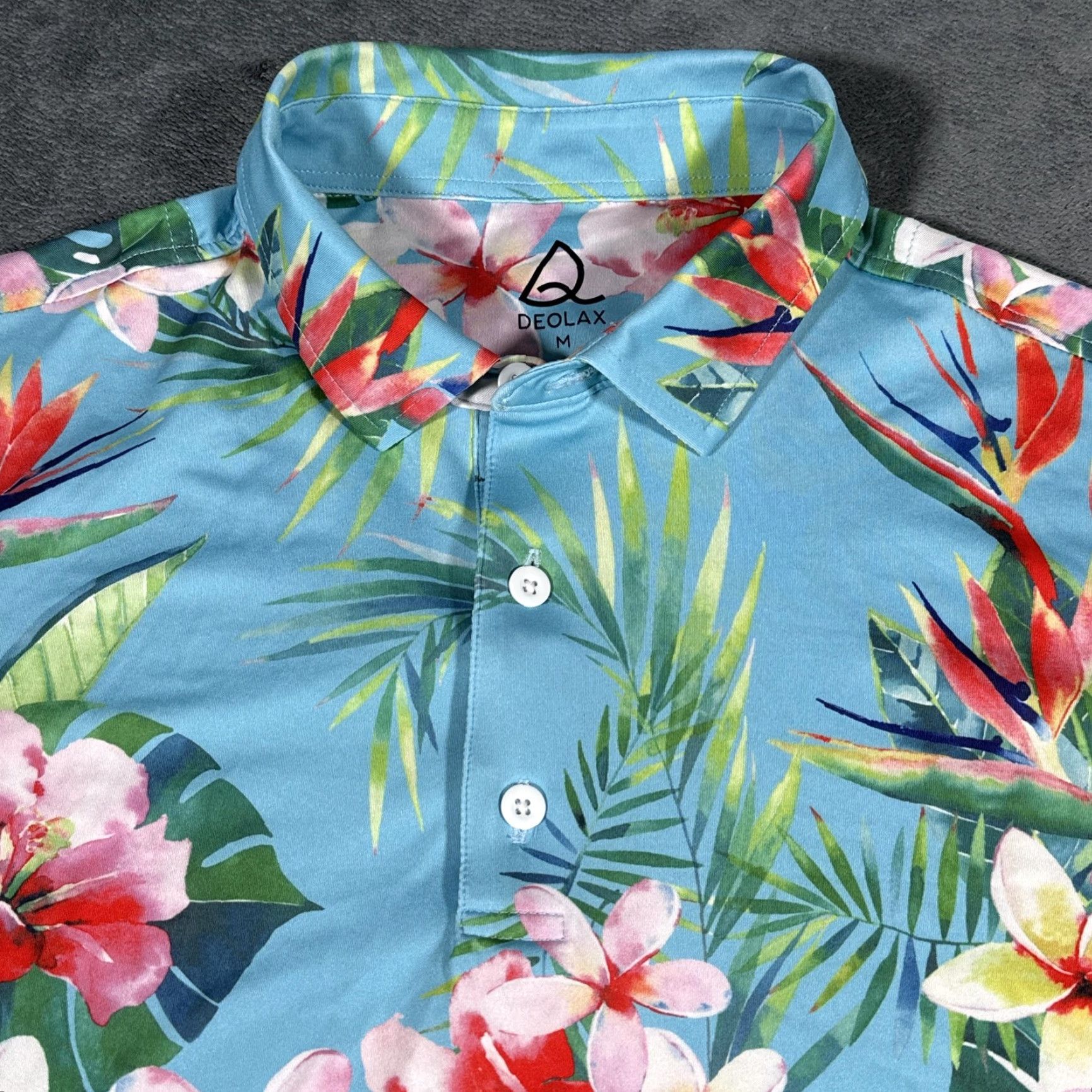 Vintage DEOLAX Polo Shirt Mens Medium Blue Tropical Floral Hawaiian Stretch Golf Aloha Size US M / EU 48-50 / 2 - 2 Thumbnail