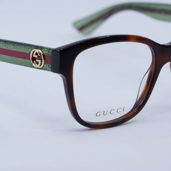 Gucci 🕶️ New Gucci GG0038ON 002 Eyeglasses - Havana/Green Frame Size ONE SIZE - 4 Thumbnail
