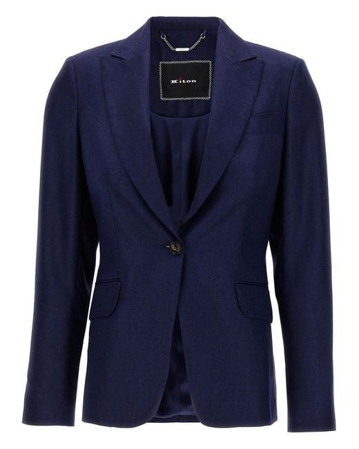 image of Italian Designers $5045 -Nwt •luxe Single Breasted Blazer•100% Cashmere & Silk in Blue, Women's (Si