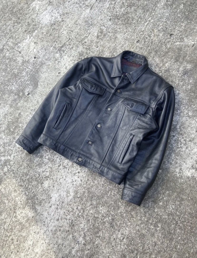 image of Vintage Leather Trucker Jacket in Black, Men's (Size Medium)