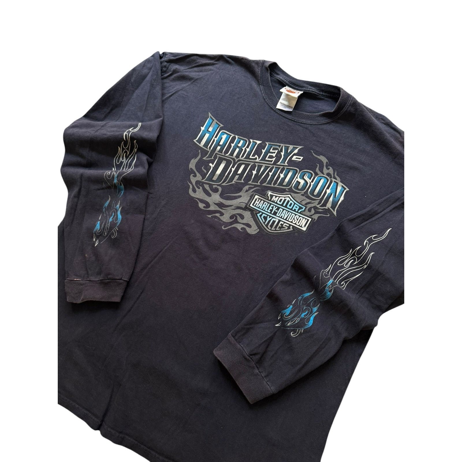 Harley Davidson Vintage Harley Davidson Navy Blue Flame Long Sleeve Size US XXL / EU 58 / 5 - 2 Thumbnail
