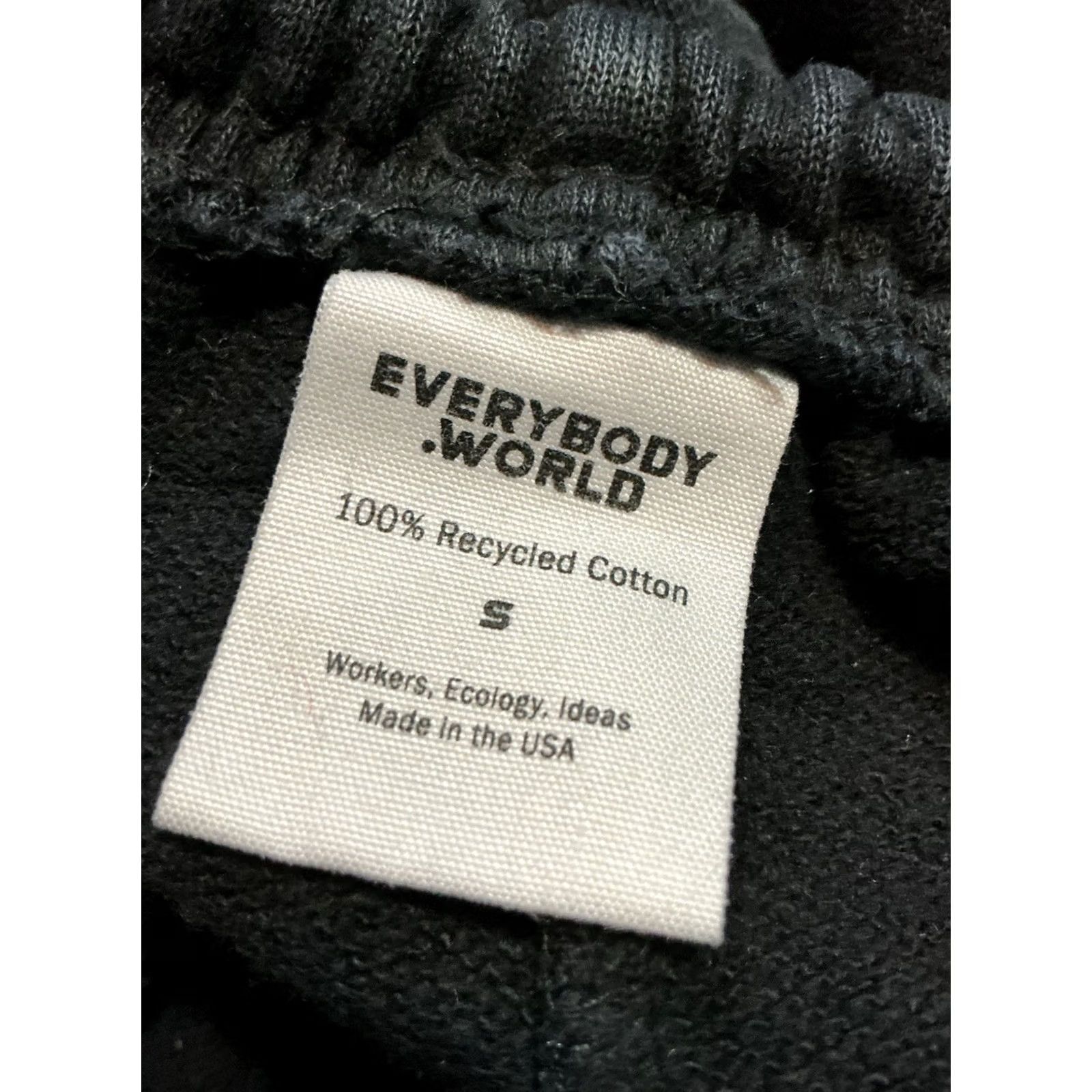 Vintage VINTAGE Everybody .World Sweatpants Shirt or Pants? 100% Recycled Cotton Black Fleece Drawstring Small Mens Size US 29 - 4 Thumbnail