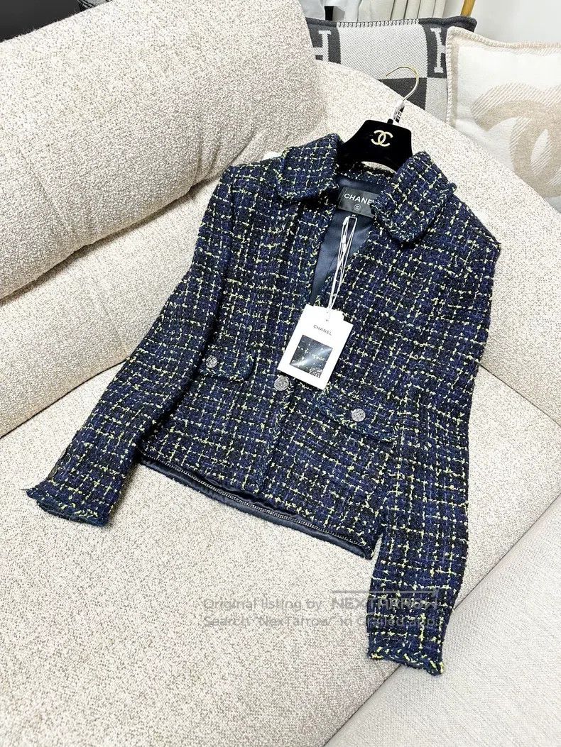Chanel Chanel 22B blue and yellow plaid tweed coat Size XS / US 0-2 / IT 36-38 - 2 Thumbnail