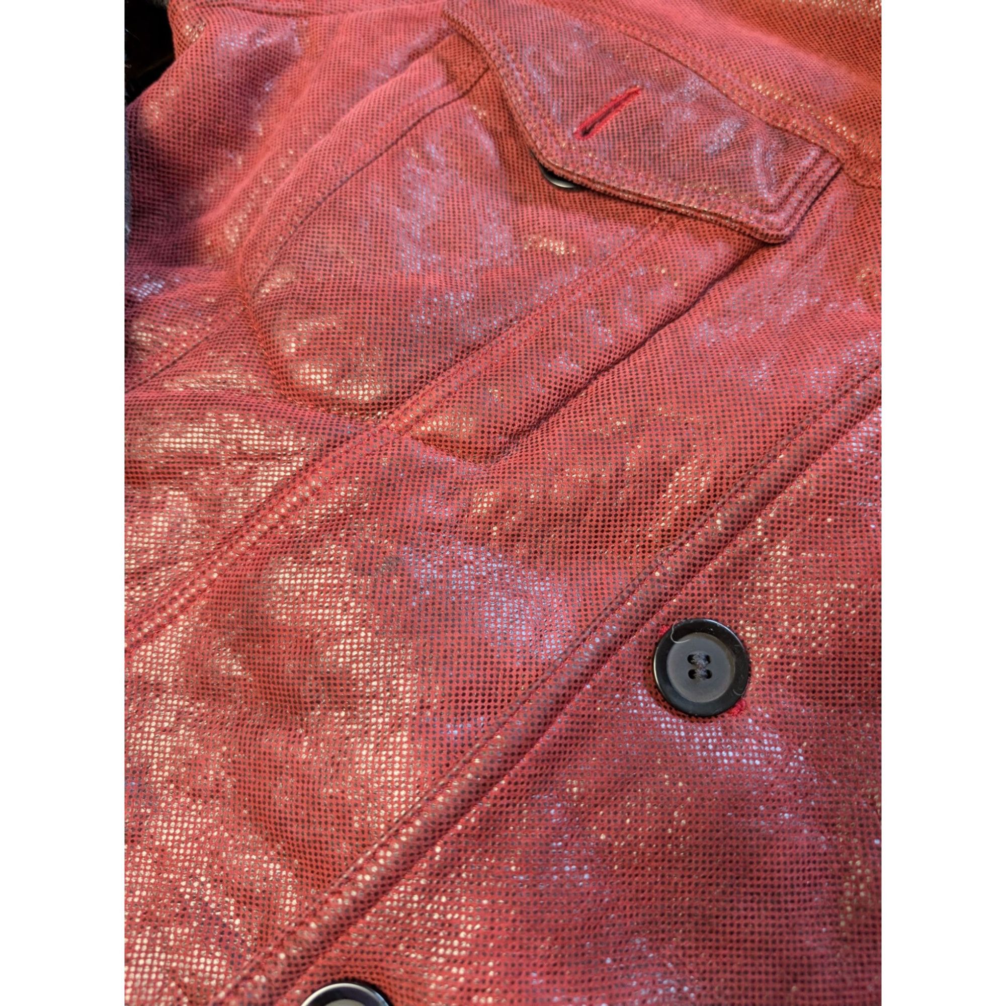 Vintage Umberto Bilancioni Mens Red Leather Jacket W/ Wool Sleeves & Size US L / EU 52-54 / 3 - 3 Thumbnail