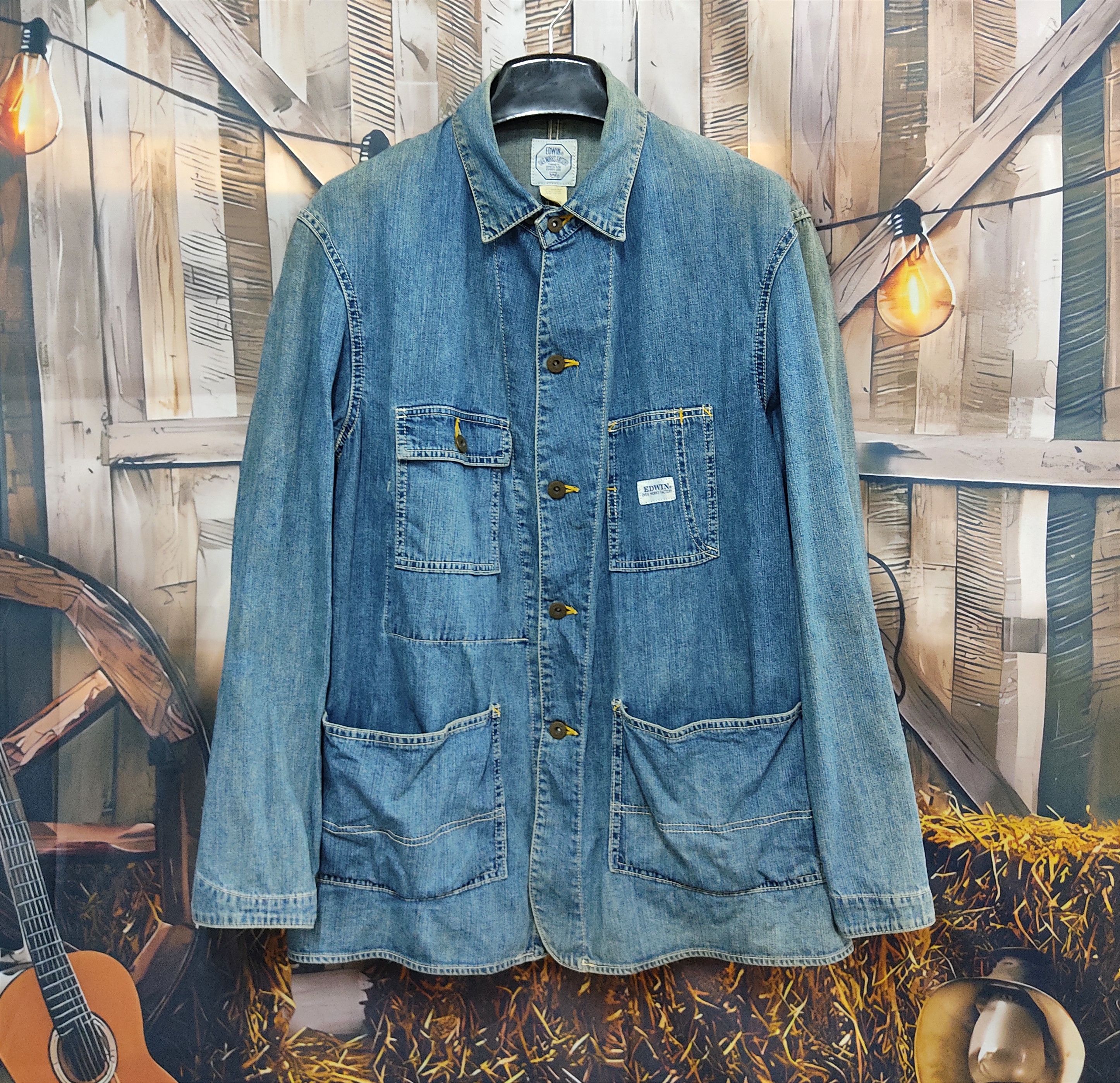 Edwin Vintage EDWIN Over Works Factory Chore Jacket Size US L / EU 52-54 / 3 - 3 Thumbnail
