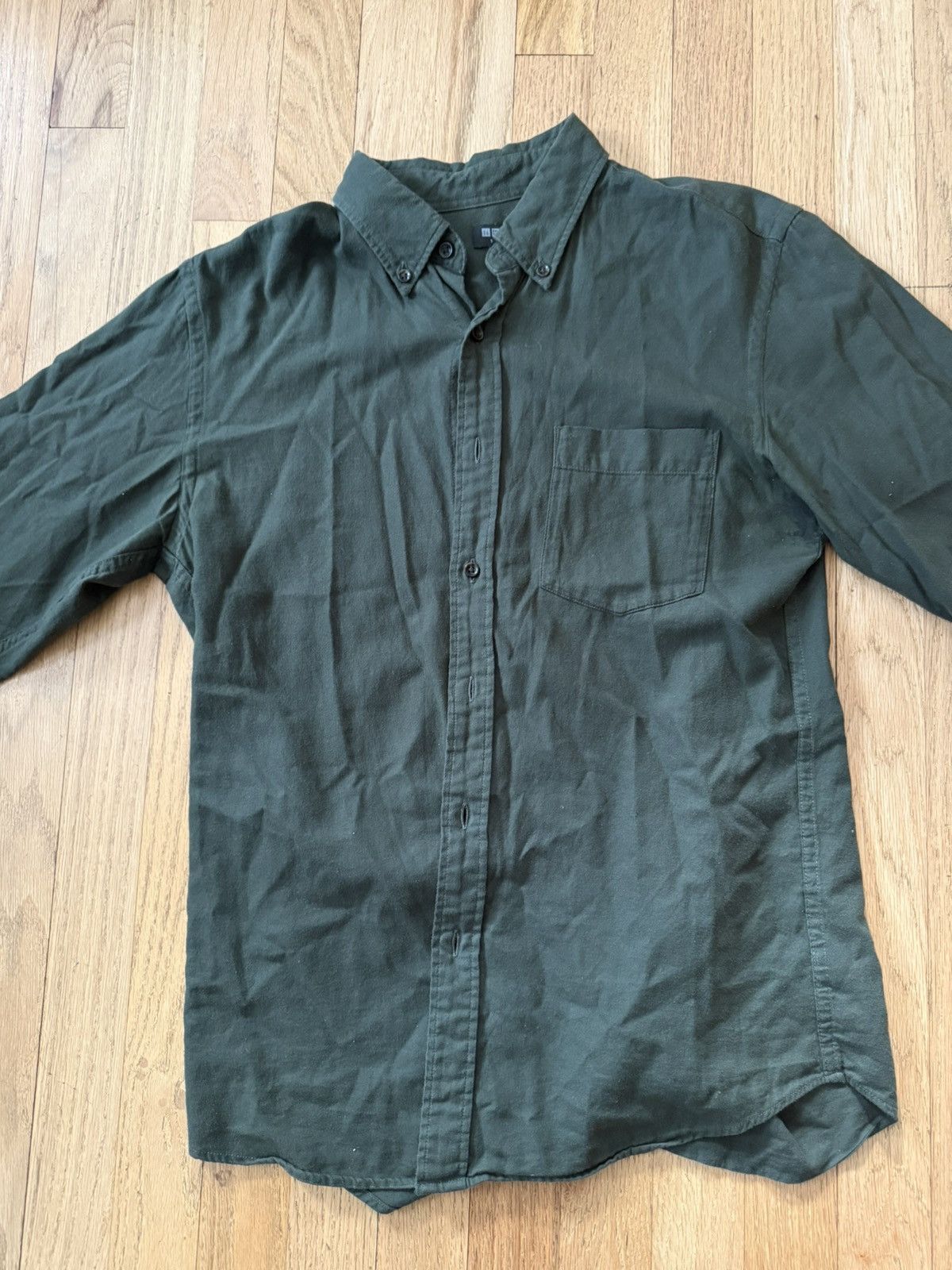 Japanese Brand × Uniqlo Olive Green Flannel Shirt Size US S / EU 44-46 / 1 - 2 Thumbnail
