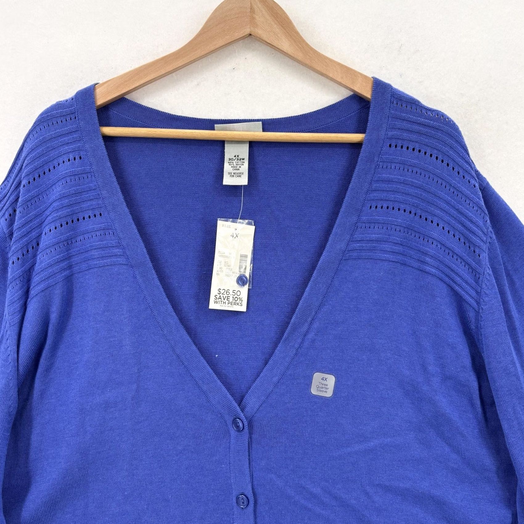 Vintage Catherine's Sweater Womens 4X 30/32W Blue Button Front Cardigan Plus Size V Neck Shirt Womens 4X Blue Cardigan Size XXL / US 16-18 / IT 52-54 - 2 Thumbnail