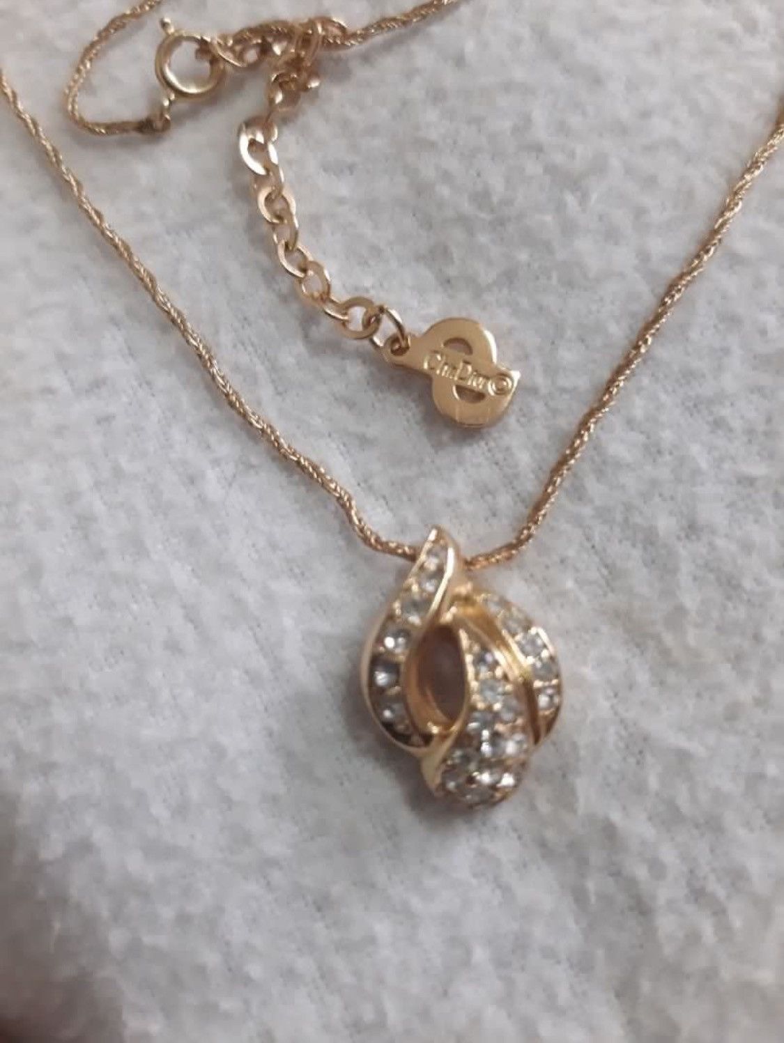 Christian Dior Crystal Pendant Gold Tone Neckless