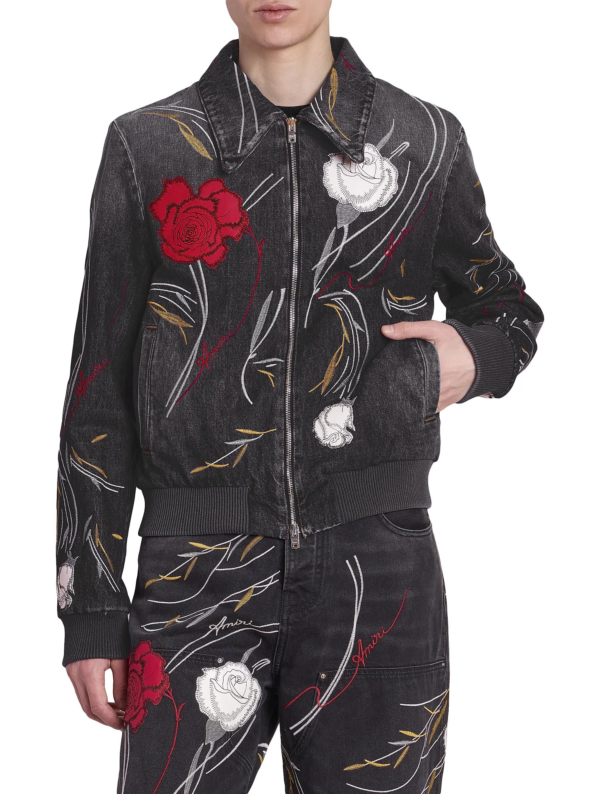 Amiri os11x1225 Floral Denim Blouson Jacket in Dusk Black Size US M / EU 48-50 / 2 - 3 Thumbnail