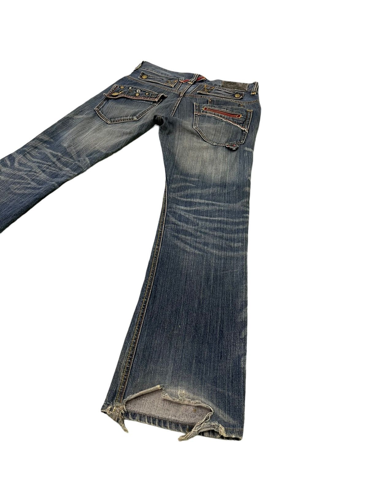 Japanese Brand Flare Jeans Rush Hour Faded Distress Boot Cut 8🟦4 Size US 33 - 13 Thumbnail